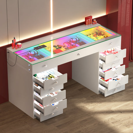 Eva Vanity Desk  - 13 Storage Drawers with Full Light &RGB