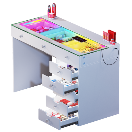 Diana RGB Vanity Desk with Light - 8 Storage Drawers