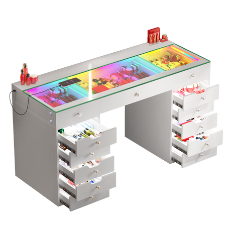 Eva Vanity Desk  - 13 Storage Drawers with Full Light &RGB
