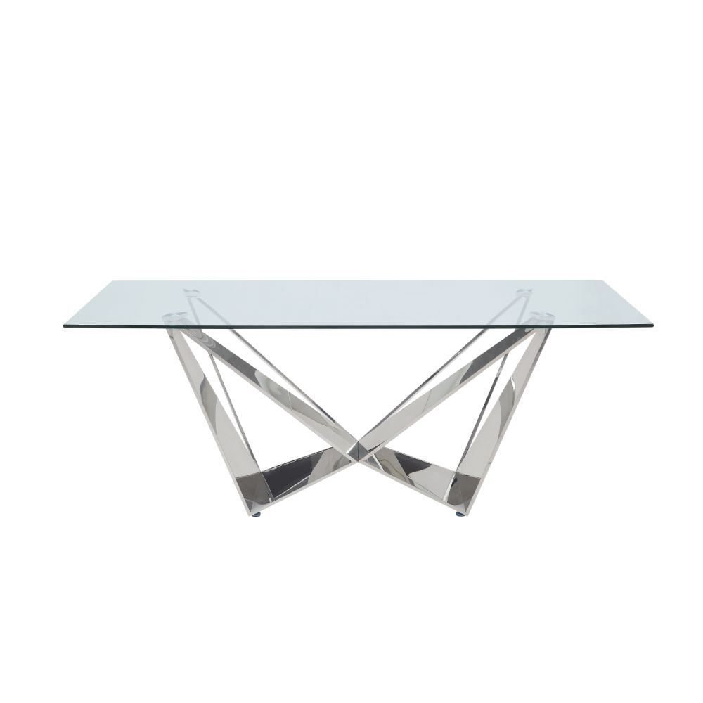 Dekel Clear Glass Top & Stainless Steel Dining Table