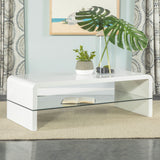 Airell Rectangular Coffee Table With Glass Shelf White High Gloss