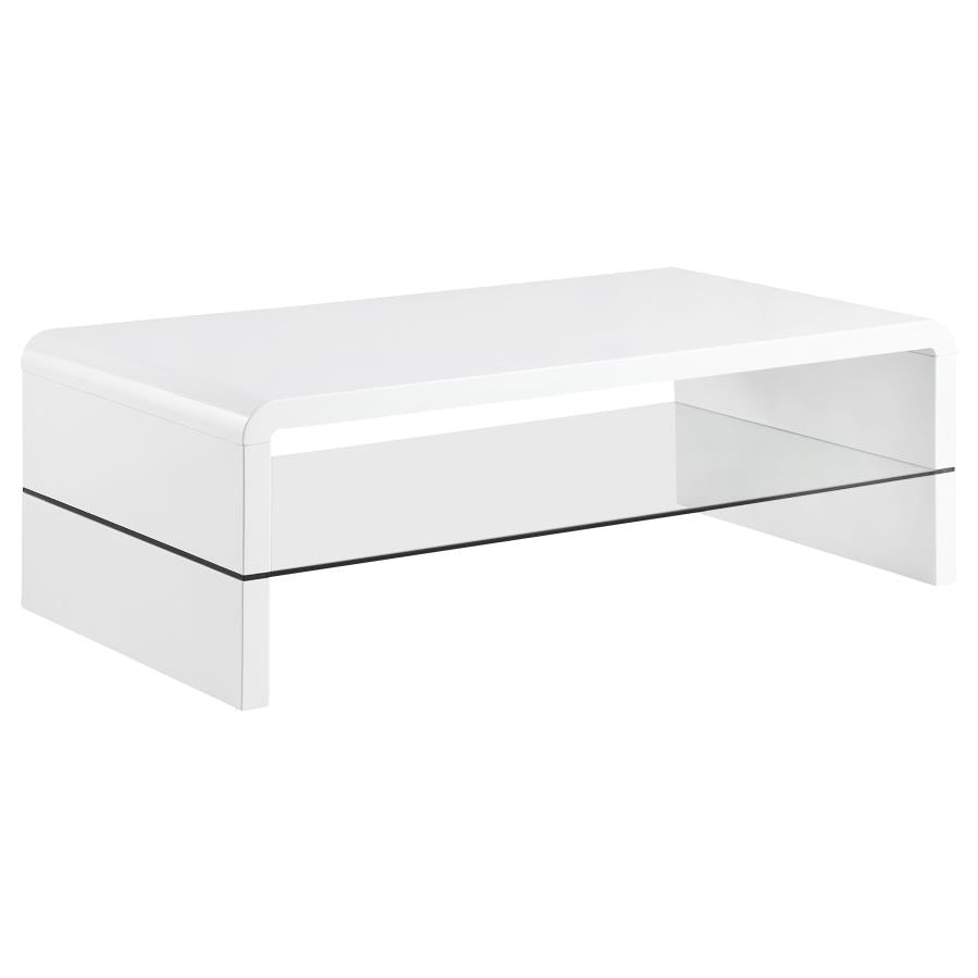 Airell Rectangular Coffee Table With Glass Shelf White High Gloss