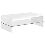 Airell Rectangular Coffee Table With Glass Shelf White High Gloss