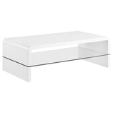 Airell Rectangular Coffee Table With Glass Shelf White High Gloss
