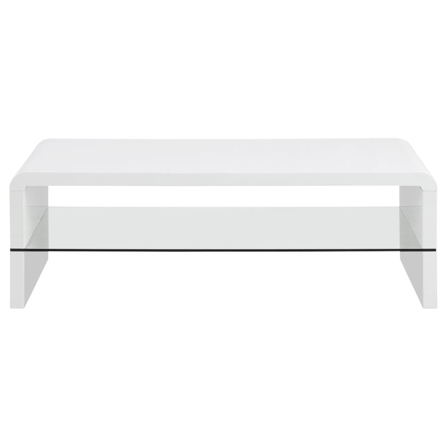 Airell Rectangular Coffee Table With Glass Shelf White High Gloss