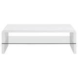 Airell Rectangular Coffee Table With Glass Shelf White High Gloss