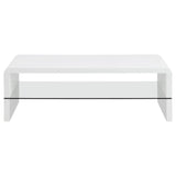 Airell Rectangular Coffee Table With Glass Shelf White High Gloss