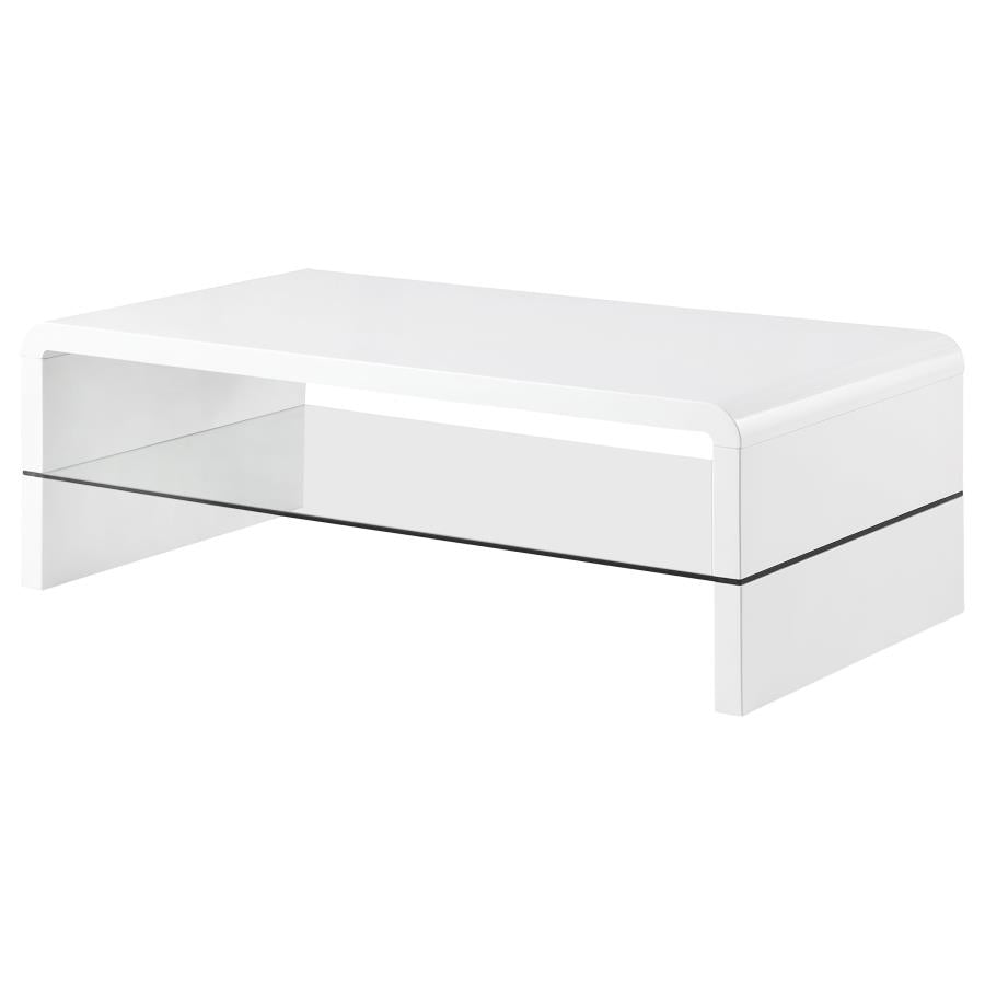 Airell Rectangular Coffee Table With Glass Shelf White High Gloss