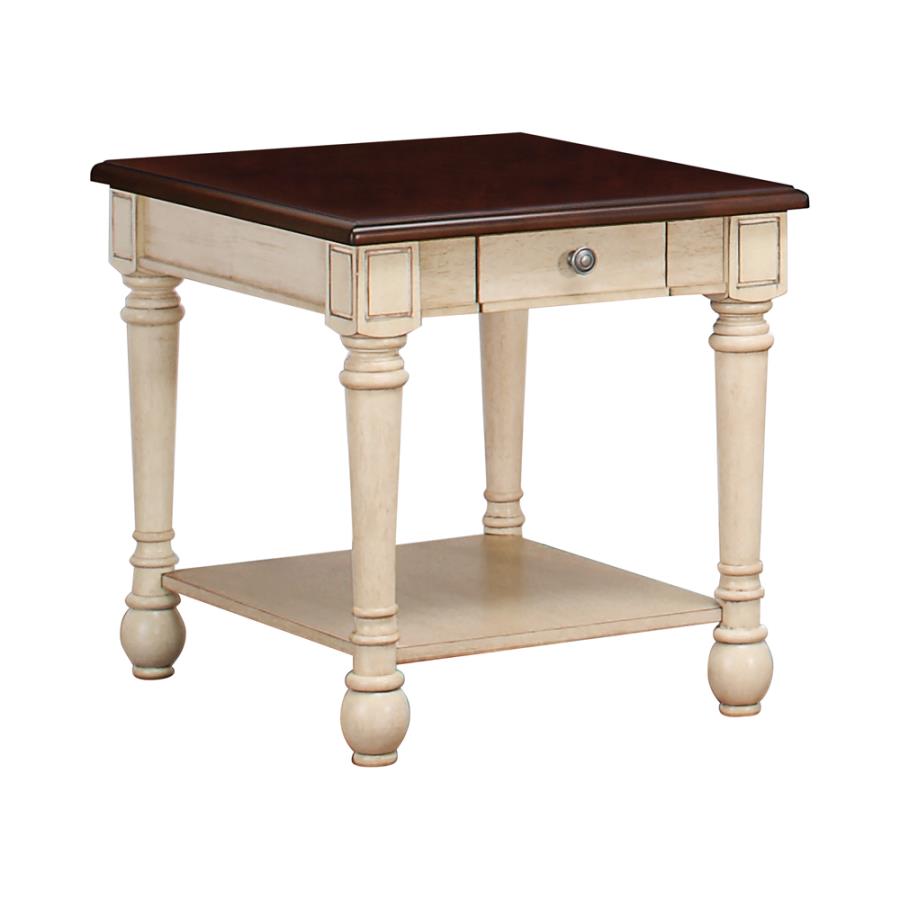Layla Rectangular End Table Dark Cherry And Antique White