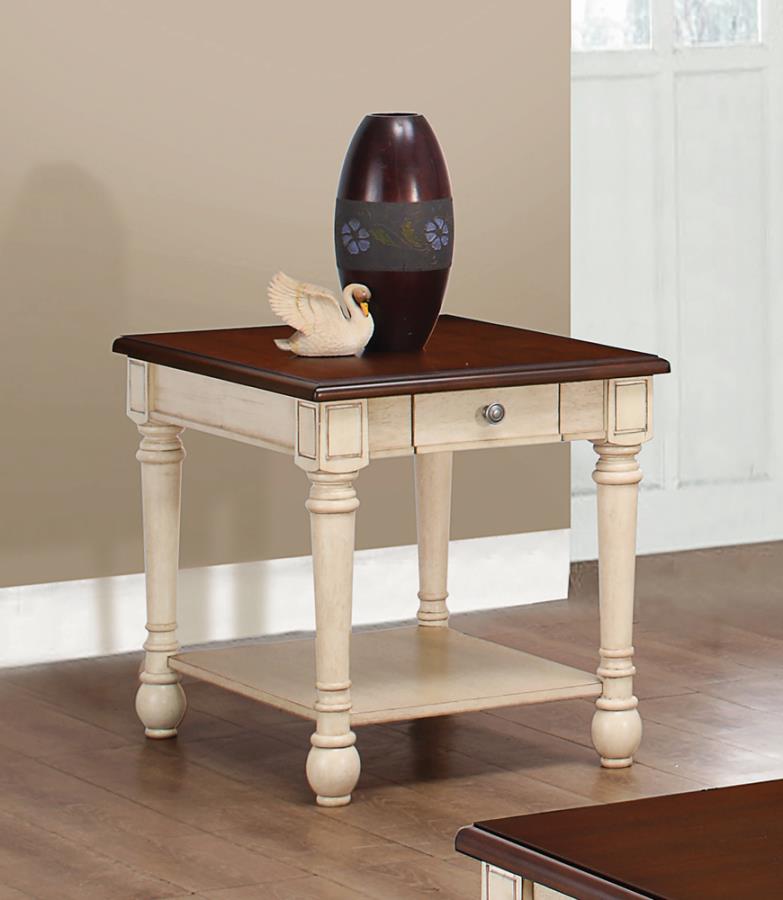 Layla Rectangular End Table Dark Cherry And Antique White