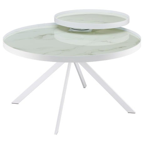 Briggs Round Marble Printed Glass Top Coffee Table White
