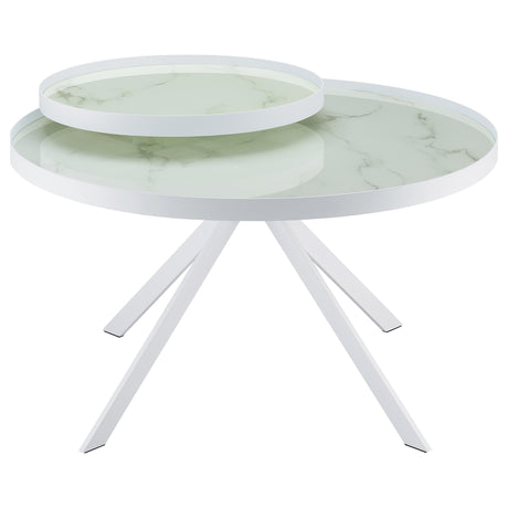 Briggs Round Marble Printed Glass Top Coffee Table White