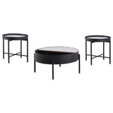 Ozella 3-piece Round Coffee and End Table Set Sandy Black