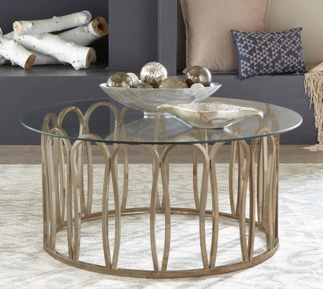Monett Chocolate Chrome Round Glass Top Coffee Table