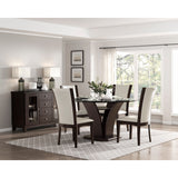 Daisy Espresso Round Dining Table, Glass Top