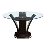 Daisy Espresso Round Dining Table, Glass Top