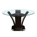 Daisy Espresso Round Dining Table, Glass Top