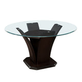 Daisy Espresso Round Dining Table, Glass Top