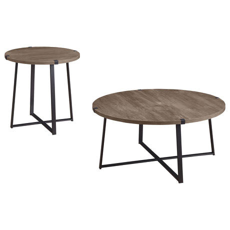 Marcus 2-piece Round Coffee and End Table Set Light Brown