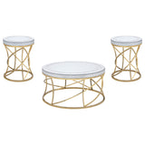Elise 3-piece Round Mirror Top Coffee and End Table Set Gold