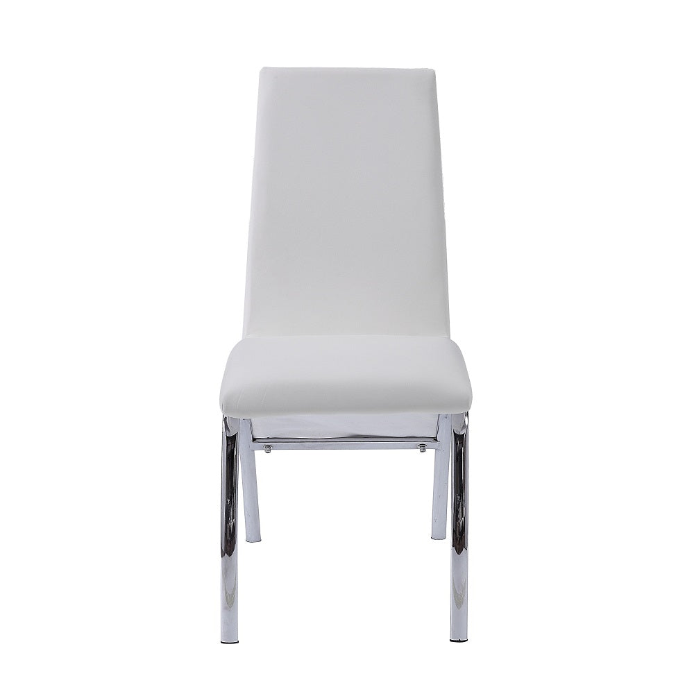 Pervis White Synthetic Leather & Chrome Finish Side Chair (Set-2)