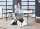 Noralie Mirrored, Faux Diamonds & Clear Glass Top Finish Dining Table