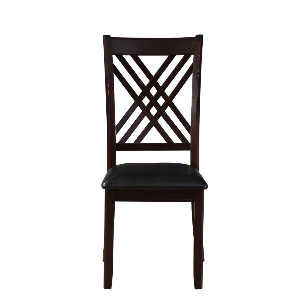 Katrien Black Synthetic Leather & Espresso Finish Side Chair (Set-2)