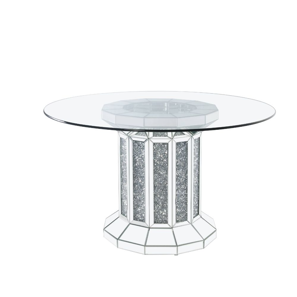 Noralie Clear Glass Top & Mirrored & Faux Diamonds Dining Table