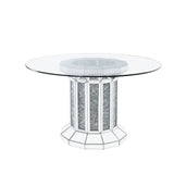 Noralie Clear Glass Top & Mirrored & Faux Diamonds Dining Table