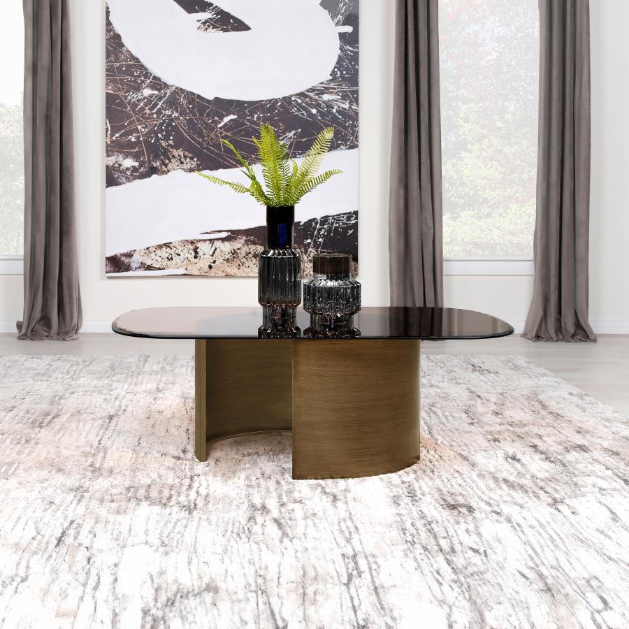 Morena Brushed Bronze Rectangular Tawny Glass Coffee Table