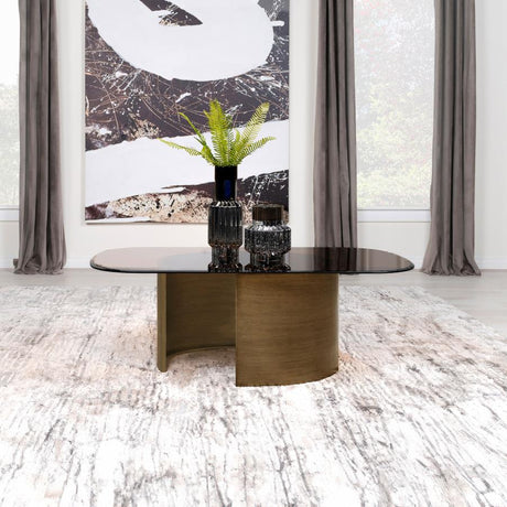 Morena Brushed Bronze Rectangular Tawny Glass Coffee Table