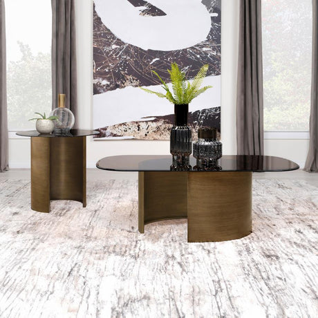 Morena Brushed Bronze Rectangular Tawny Glass Coffee Table