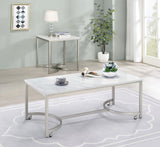 Leona Faux Marble Square End Table White And Satin Nickel