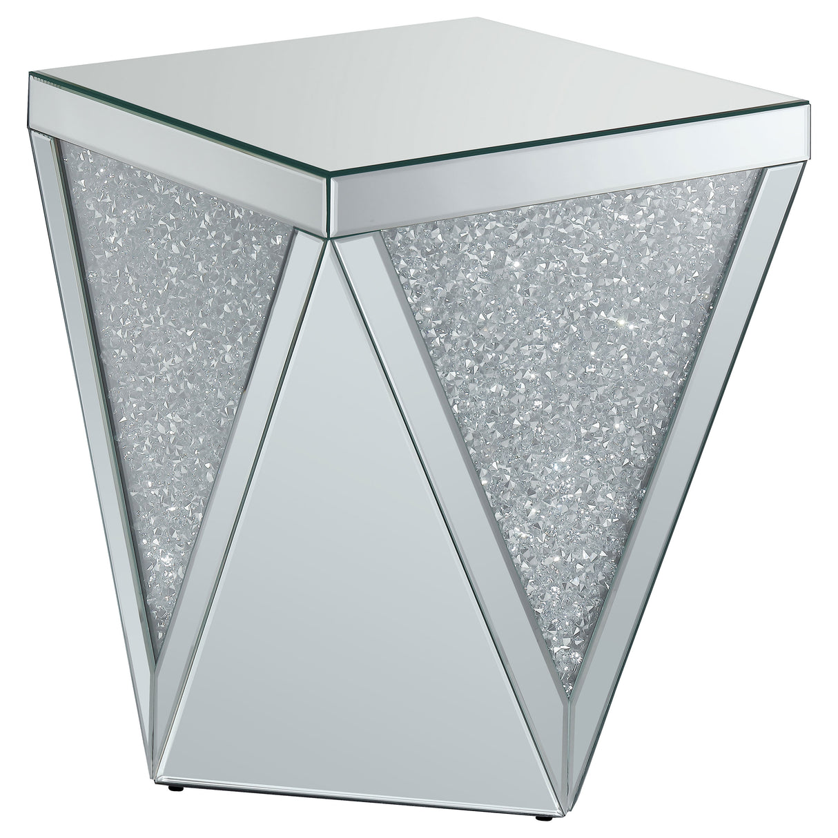 Amore Square End Table With Triangle Detailing Silver And Clear Mirror