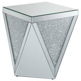 Amore Square End Table With Triangle Detailing Silver And Clear Mirror