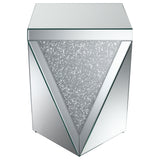 Amore Square End Table With Triangle Detailing Silver And Clear Mirror