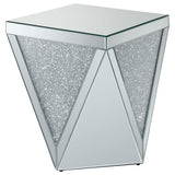 Amore Square End Table With Triangle Detailing Silver And Clear Mirror