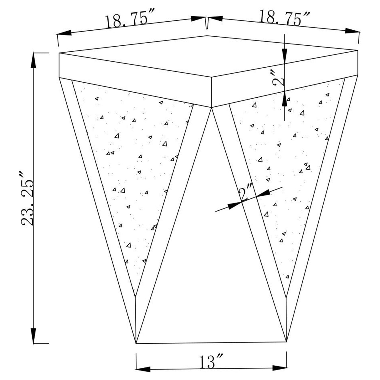 Amore Square End Table With Triangle Detailing Silver And Clear Mirror