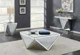 Amore Square End Table With Triangle Detailing Silver And Clear Mirror
