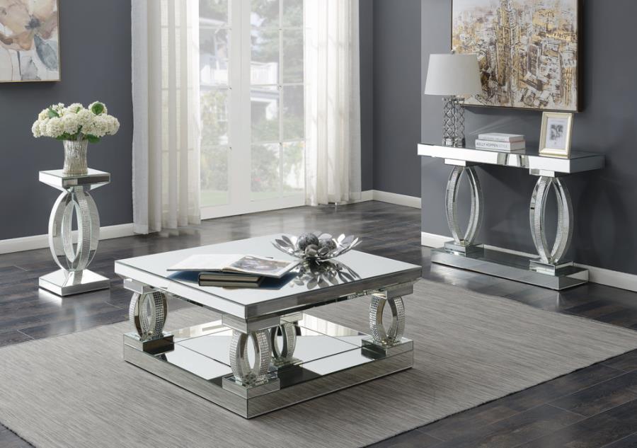 Amalia Rectangular Sofa Table With Shelf Clear Mirror