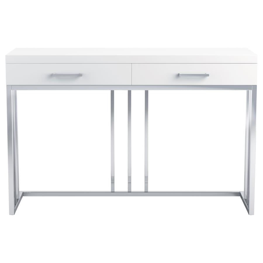 Dalya 2-Drawer Rectangular Sofa Table Glossy White And Chrome