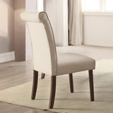 Gasha Beige Linen & Walnut Finish Side Chair (Set-2)