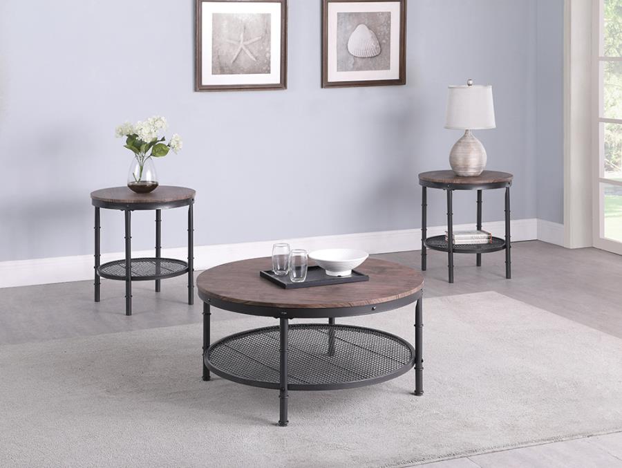 3-Piece Round Occasional Set Weathered Brown And Black
