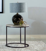 Lainey Faux Marble Round Top End Table Grey And Gunmetal