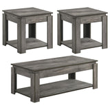 Donal 3-Piece Occasional Set With Open Shelves Weathered Grey