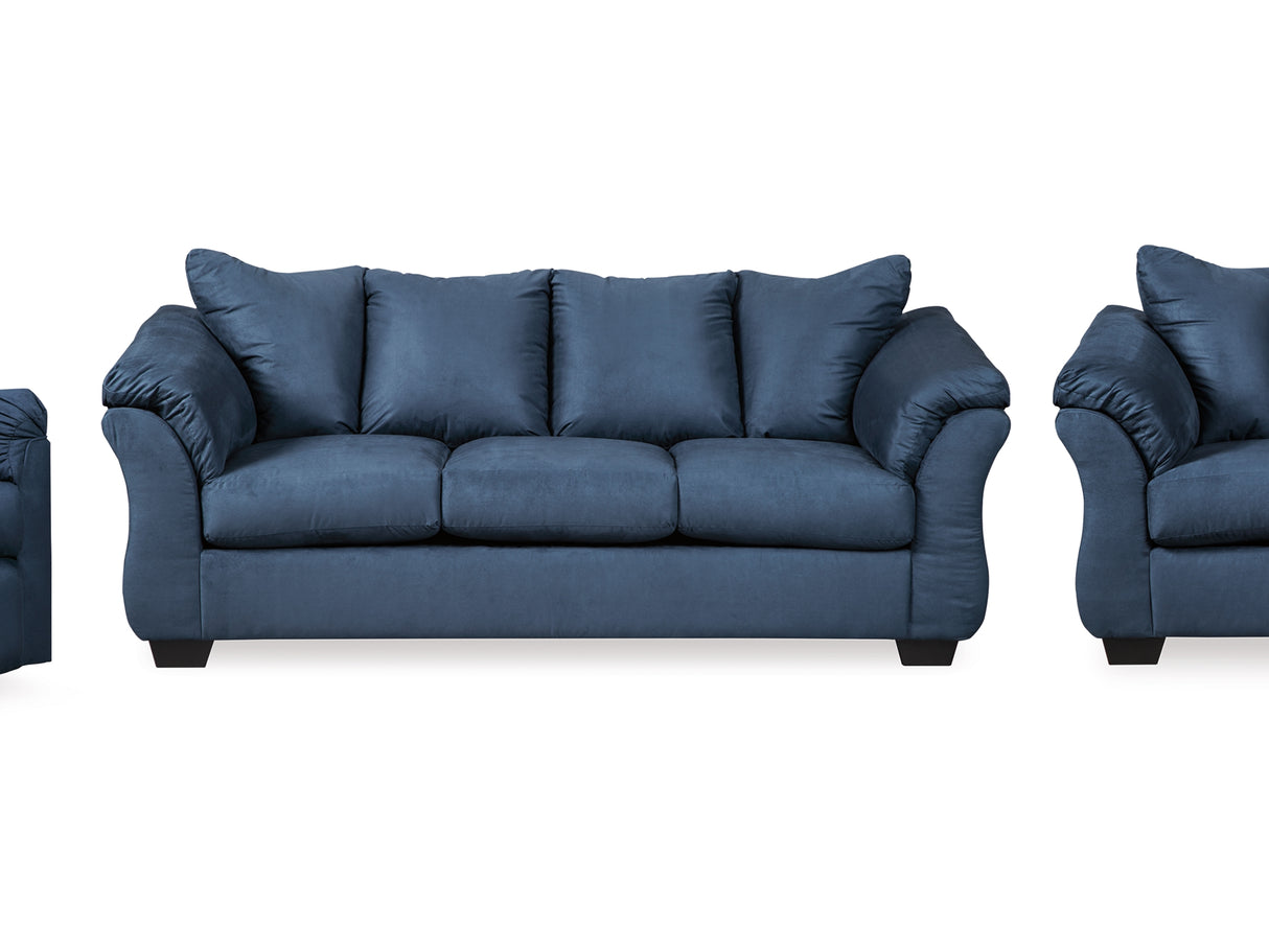Darcy Blue Sofa, Loveseat And Recliner