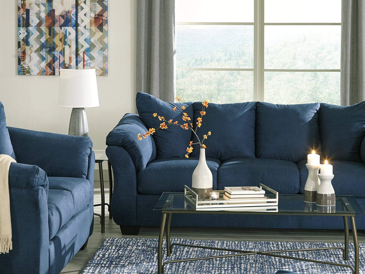 Darcy Blue Sofa, Loveseat And Recliner