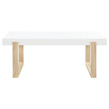 Pala Rectangular Coffee Table With Sled Base White High Gloss And Natural