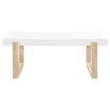 Pala Rectangular Coffee Table With Sled Base White High Gloss And Natural