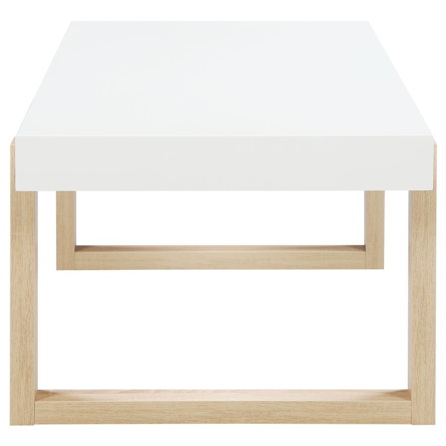 Pala Rectangular Coffee Table With Sled Base White High Gloss And Natural